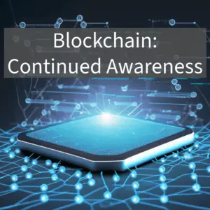 Blockchain technology with glowing chip.