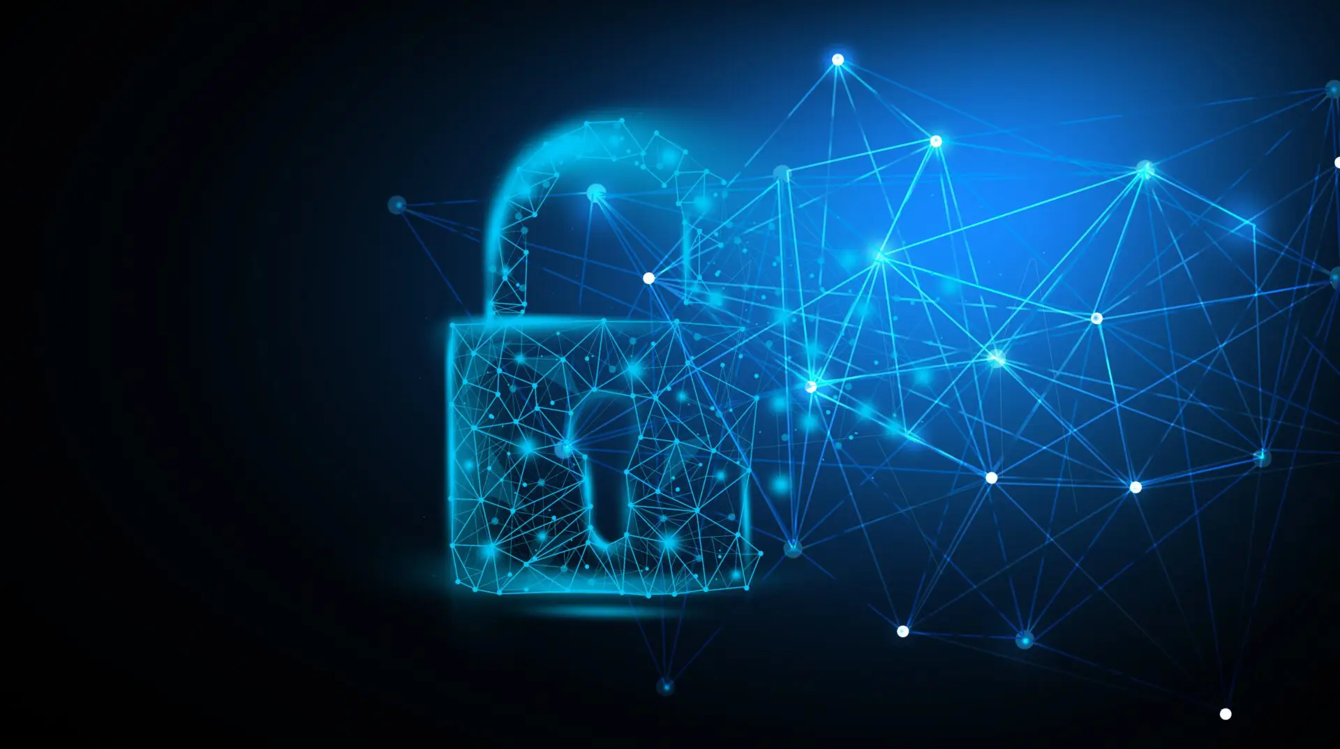 Cyber security network with padlock.