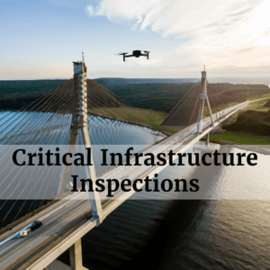 Drone inspecting a bridge over water.