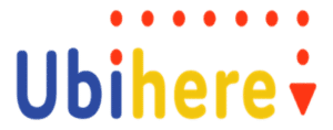 Ubihere logo with colorful dots.