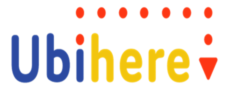 Ubihere logo with colorful dots.