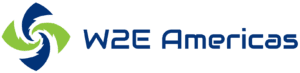 W2E Americas logo with green swirl.