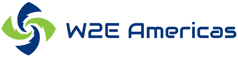 W2E Americas logo with green swirl.