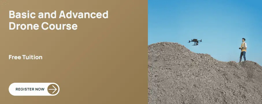 Drone course advertisement with free tuition.